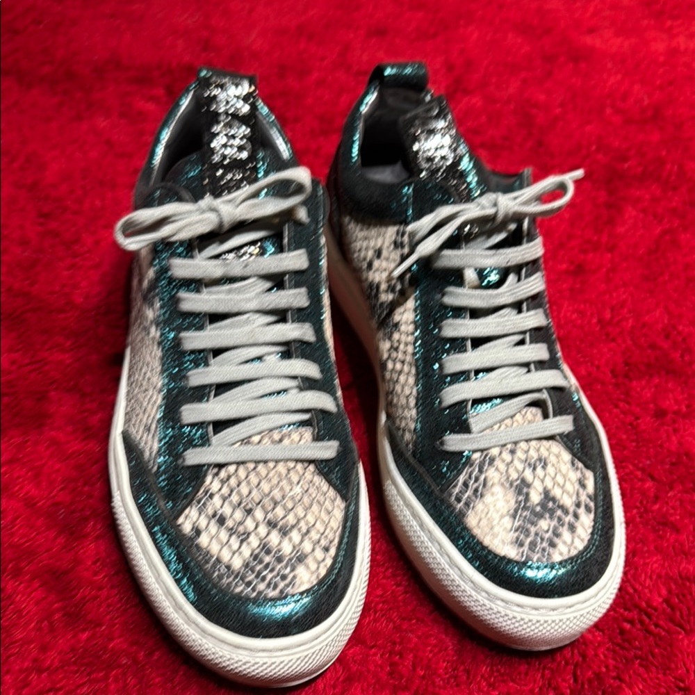 P448 Soho sparkling green and Snakeskin Sneakers with Glittery Teal